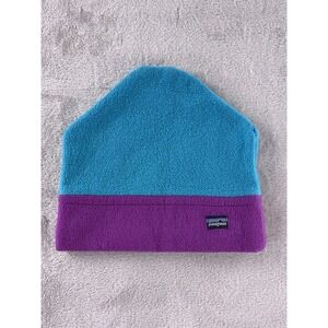 Patagonia Fleece Beanie Hat Mens Size Large Blue Purple Colorblock Vintage